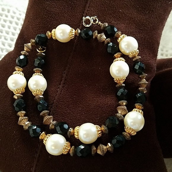 VINTAGE PEARL & BLACK JET NECKLACE - Picture 3 of 4